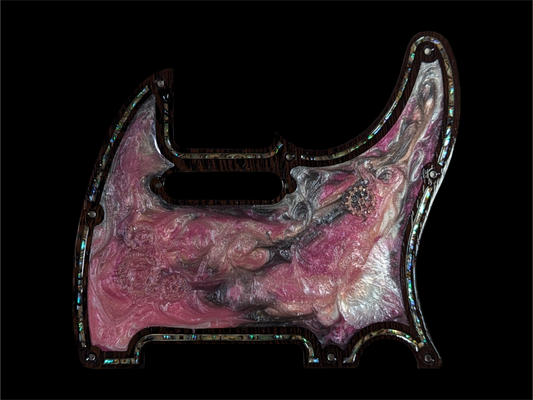 Telecaster Pickguard Handmade Custom Epoxy Metal Exotic Wood Mother of Pearl