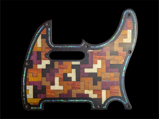 Telecaster Pickguard Handmade Custom Epoxy Metal Exotic Wood Mother of Pearl
