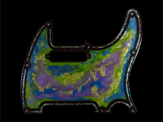 Telecaster Pickguard Handmade Custom Epoxy Metal Exotic Wood Mother of Pearl