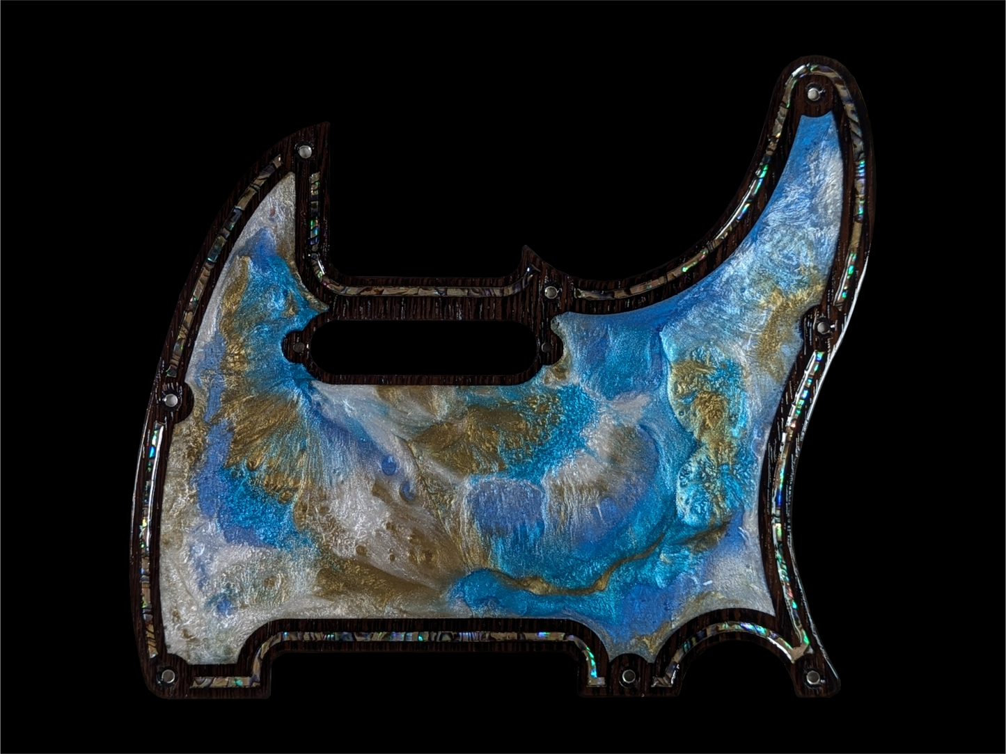 Telecaster Pickguard Handmade Custom Epoxy Metal Exotic Wood Mother of Pearl
